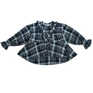 Pilcro Womens Black White Plaid Ruffle Button Front Blouse Size 1X.